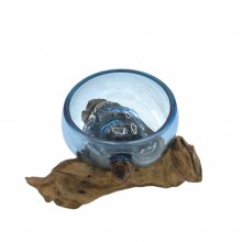(image for) Molten Glass Mini Blue Bowl on Wood