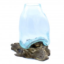 (image for) Large Molten Glass Vase - Terrarium Jar on Wood